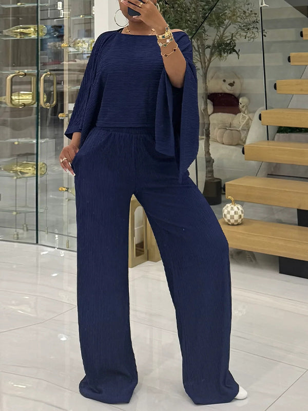 Solid Boat-Neck Top & Pants Set