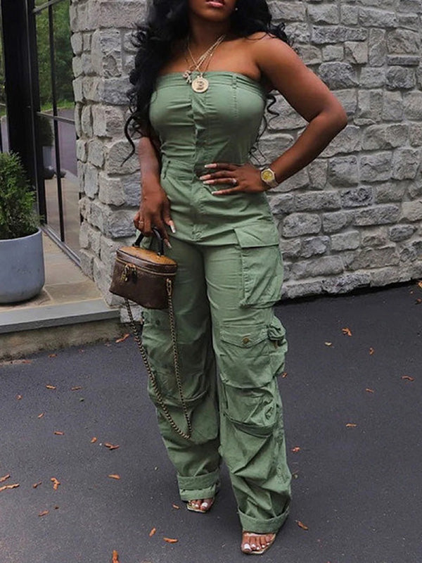 Morchique Strapless Button-Front Cargo Jumpsuit