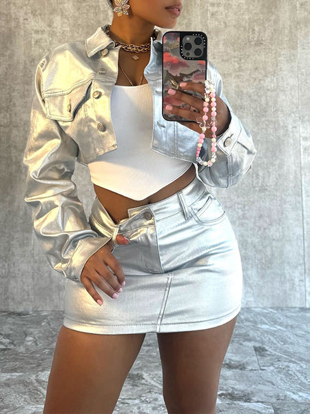 Metallic Faux-Leather Jacket
