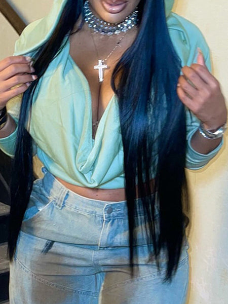 Solid Cowl-Neck Hoodie