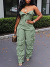 Morchique Strapless Button-Front Cargo Jumpsuit