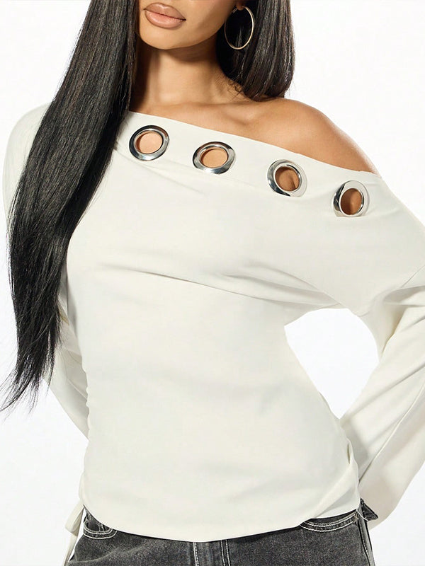 Boat-Neck Eyelet Tee