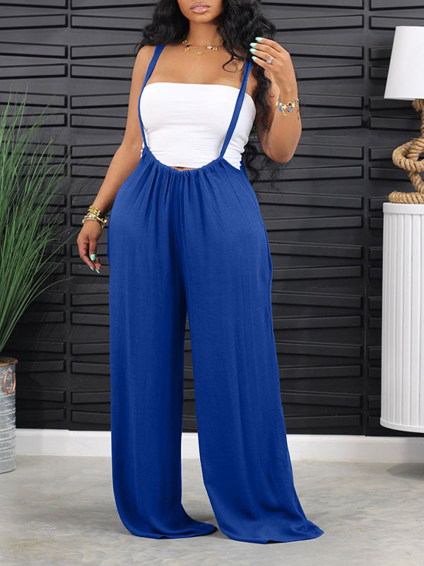 Solid Wide-Leg Overalls