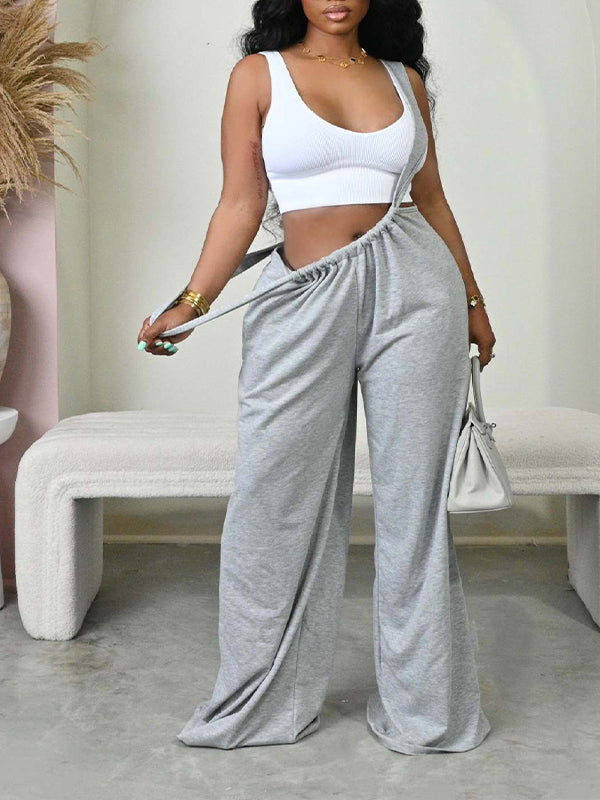 Solid Wide-Leg Overalls