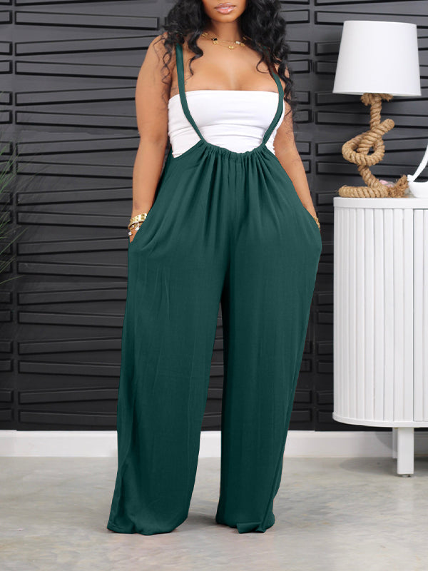 Solid Wide-Leg Overalls