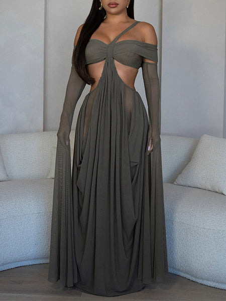 Off-Shoulder Cutout Sheer Dress