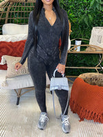 Zip-Front Ribbed Jumpsuit