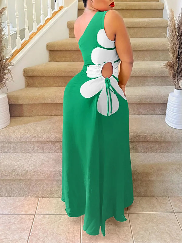 One Shoulder Print Ruched Dress