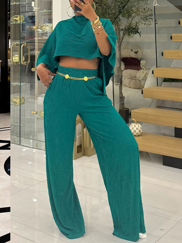 Solid Boat-Neck Top & Pants Set