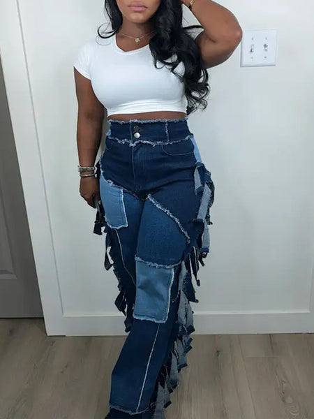 Fringe Colorblock Jeans