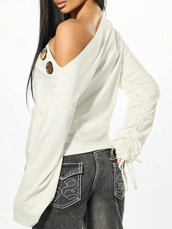 Boat-Neck Eyelet Tee