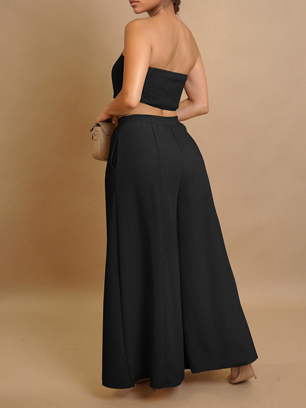 Button-Front Tube Top & Wide-Leg Pants Set