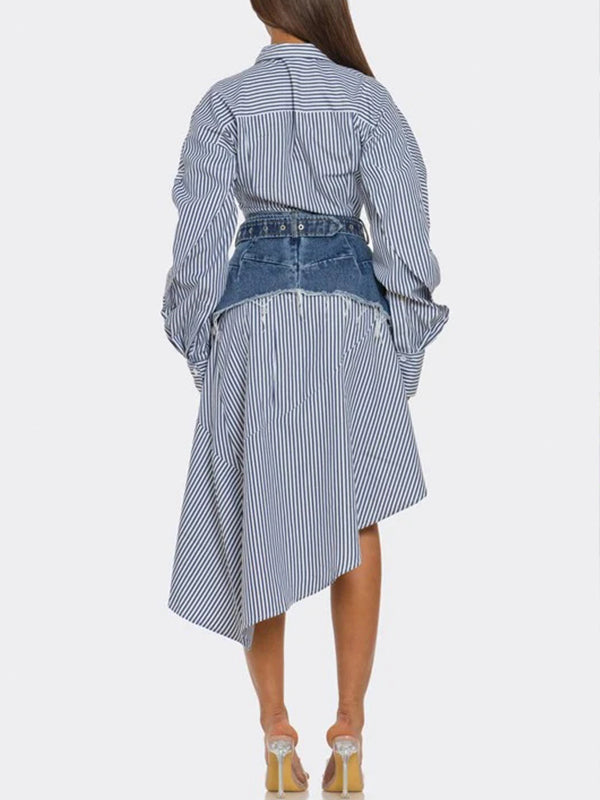 Morchique Stripe Shirt Dress with Denim Skirt