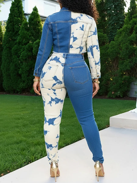 Two-Tone Denim Jacket & Pants Set