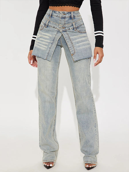 Double-Waist Straight Jeans