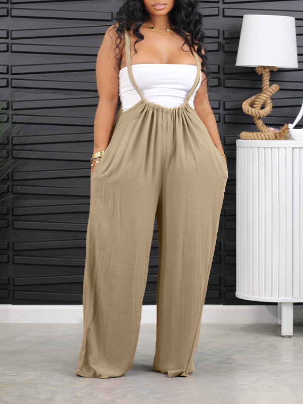 Solid Wide-Leg Overalls