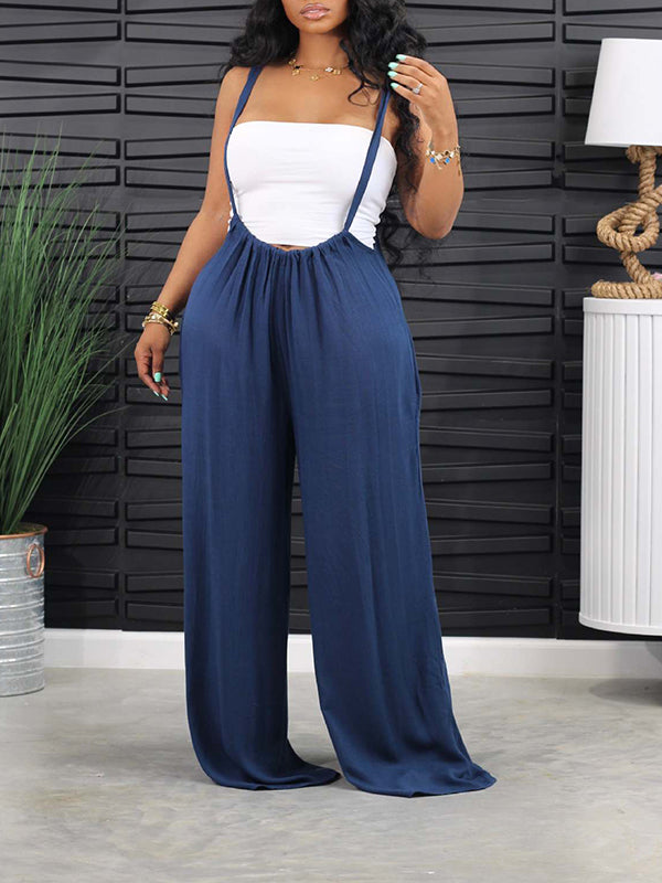 Solid Wide-Leg Overalls