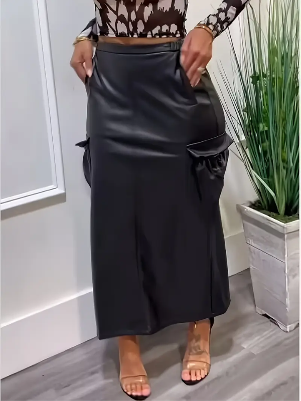 Faux Leather Cargo Skirt