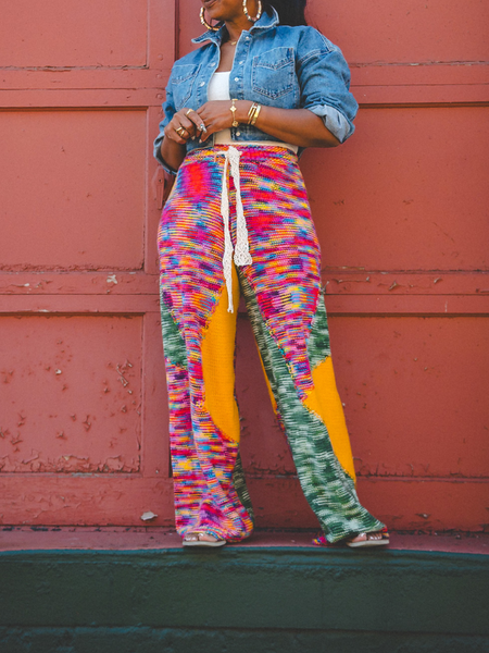 Colorblock Drawstring Knit Pants
