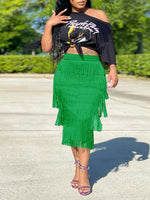 Printed Tee & Fringe Skirt Set