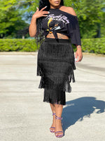 Printed Tee & Fringe Skirt Set