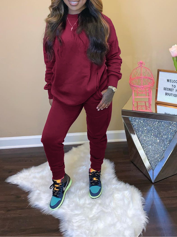Solid Sweatshirt & Jogger Pants Set