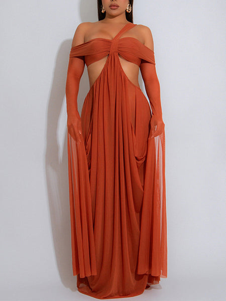 Off-Shoulder Cutout Sheer Dress