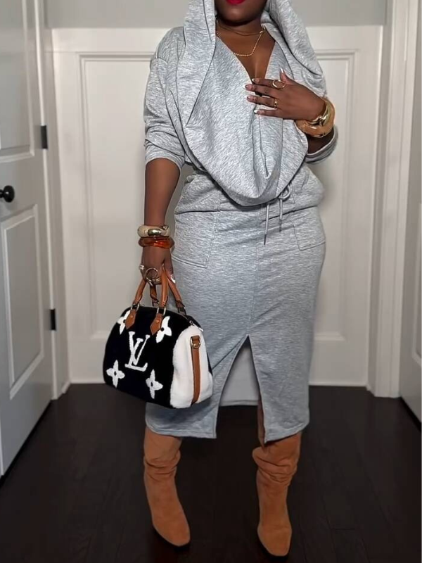 Solid Hoodie & Skirt Set