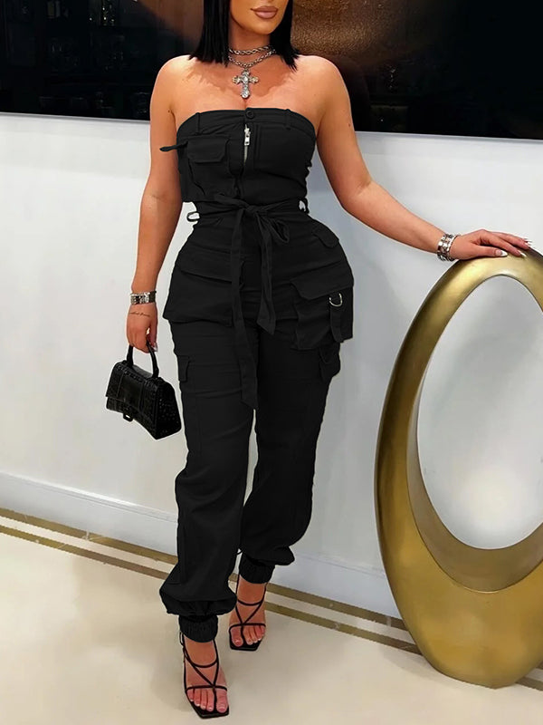 Strapless Tied Cargo Jumpsuit