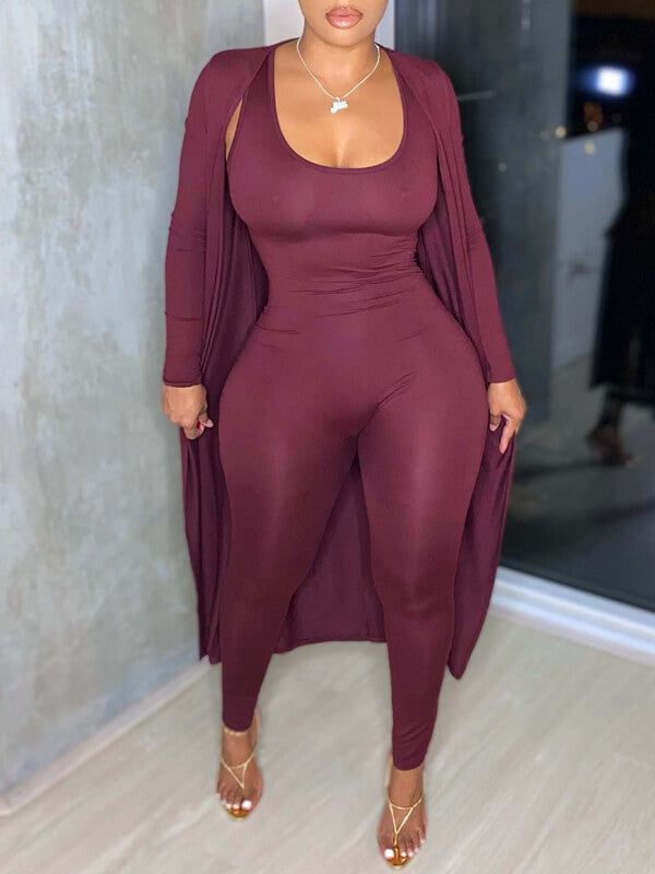 Morchique Solid Jumpsuit & Cardigan Set