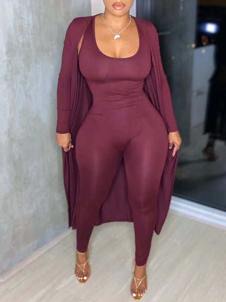 Morchique Solid Jumpsuit & Cardigan Set