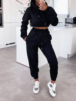 Solid Cropped Hoodie & Jogger Pants Set