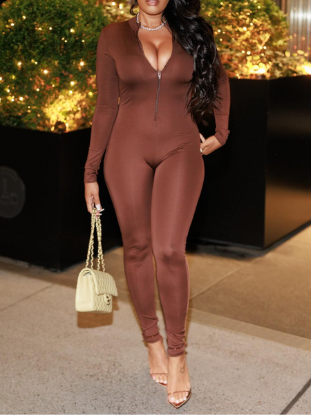 Zip-Front Skinny Jumpsuit