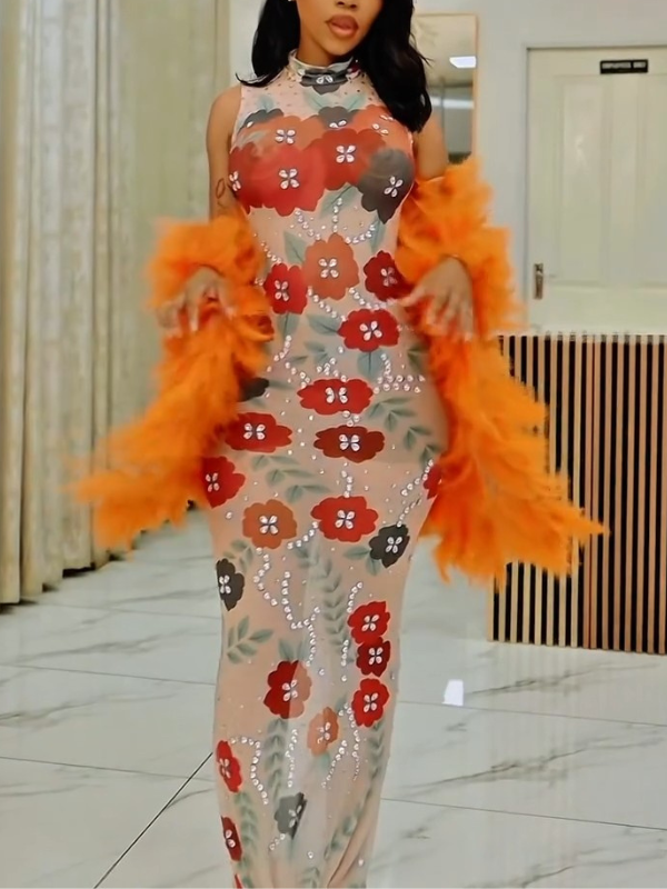 Studded Printed Maxi Dress