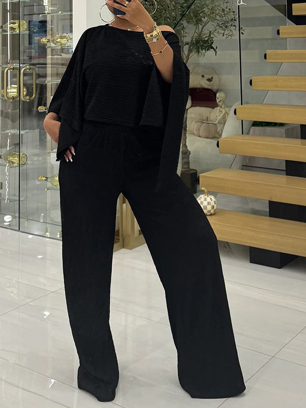 Solid Boat-Neck Top & Pants Set