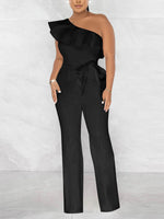 One-Shoulder Ruffle Tied Jumpsuit