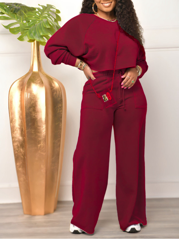 Raw-cut Top & Wide-Leg Pants Set
