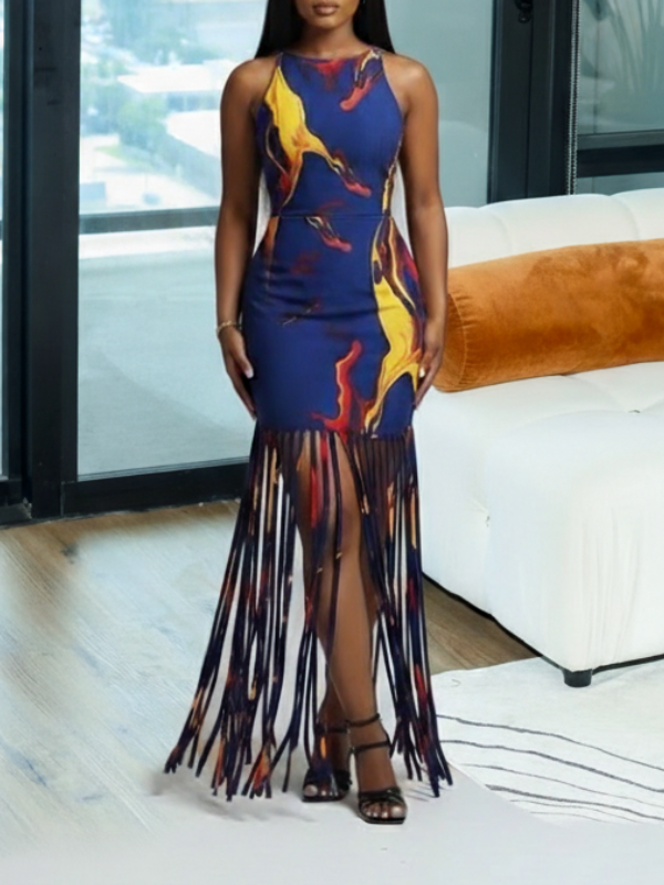 Printed Fringe Dress