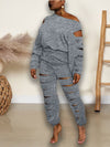 Ripped Boat-Neck Top & Pants Set