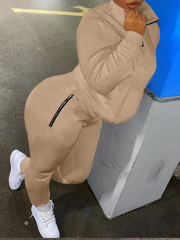 Morchique Solid Zip Sweatshirt & Pants Set