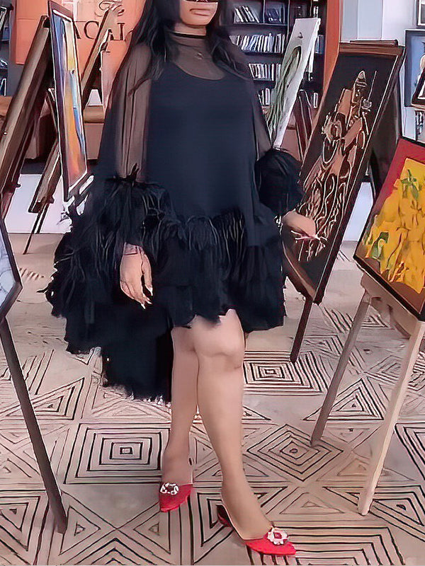Feather Combo Sheer Dress