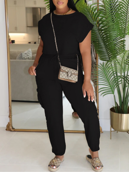 Morchique Solid Tee & Cargo Pants Set