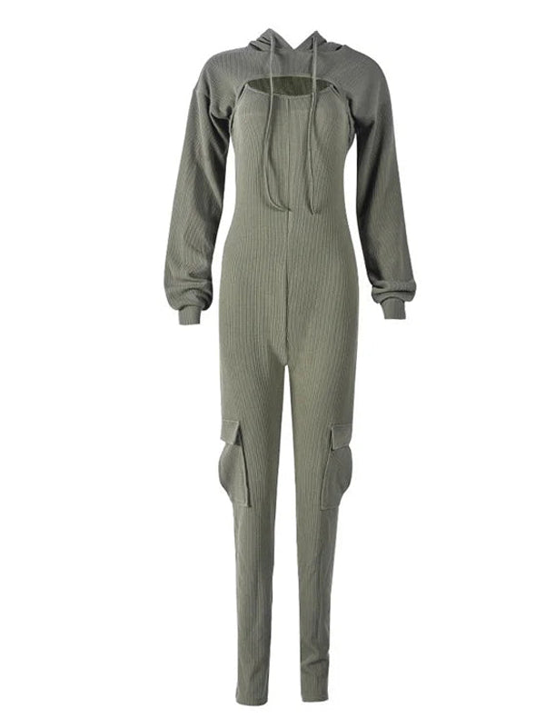 Cropped Hoodie & Cargo Jumpsuit Set