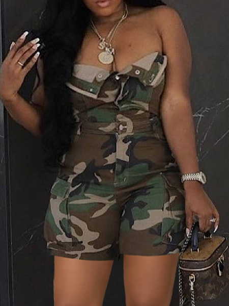 Camo Strapless Cargp Romper