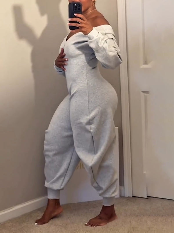 Solid V-Neck Jumpsuit