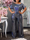 Sparkly Boat-Neck Tied Jumpsuit