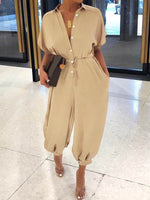 Button-Front Tied Jumpsuit