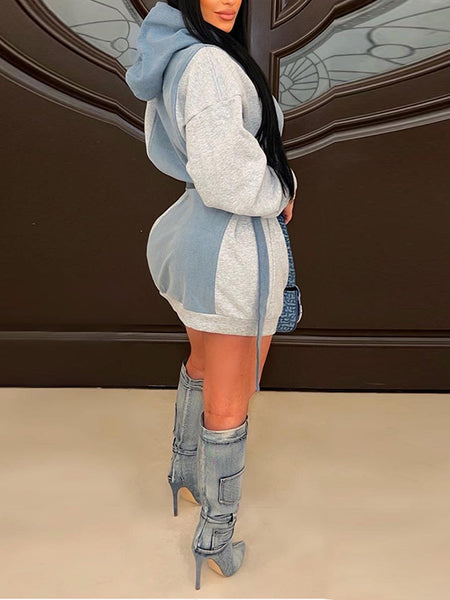 Denim Combo Hoodie Dress