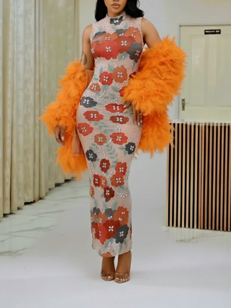 Studded Printed Maxi Dress