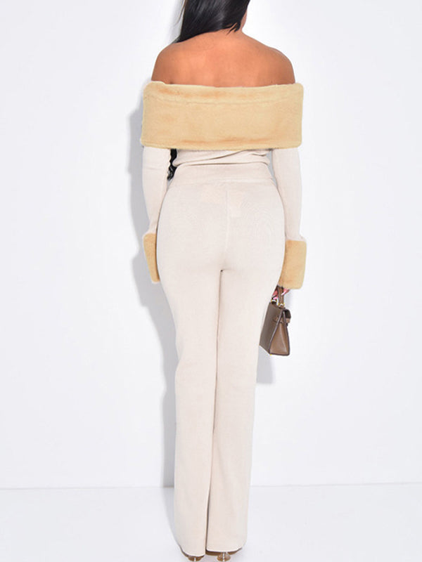 Faux-Fur Off-Shoulder Top & Pants Set